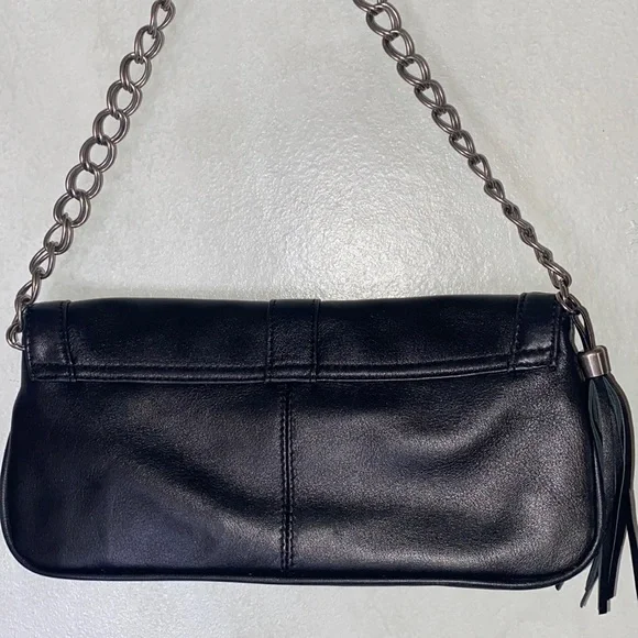 Express Black Genuine Leather Chain Tassel Shoulder Purse - Picture 5 of 15